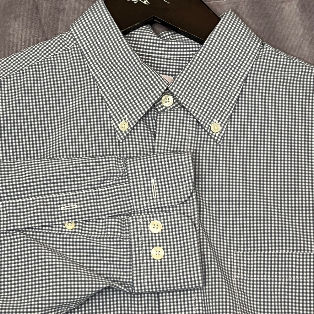 Brooks Brothers Button Down Shirt Mens Large Green Gingham Madison Fit Excellent